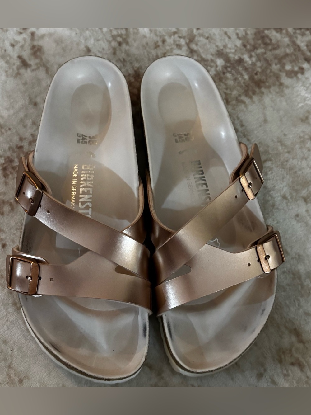 Birkenstock Yao Rose Gold Metallic Slide Sandals Size 38 US 7/7.5